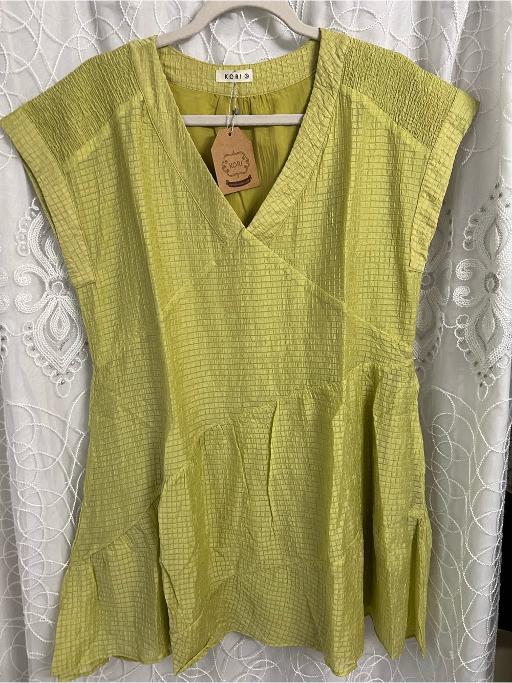 Kori Lime Green Textured V-Neck Tunic